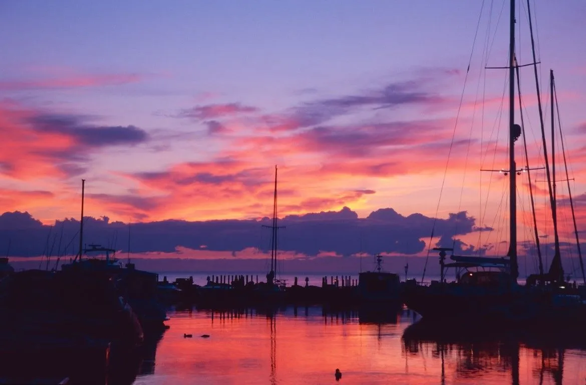 Sunset over the Sister Bay Marina on Green Bay